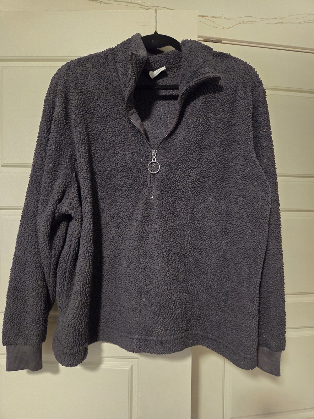 Men's Charcoal Plush Half-Zip Sherpa Pullover